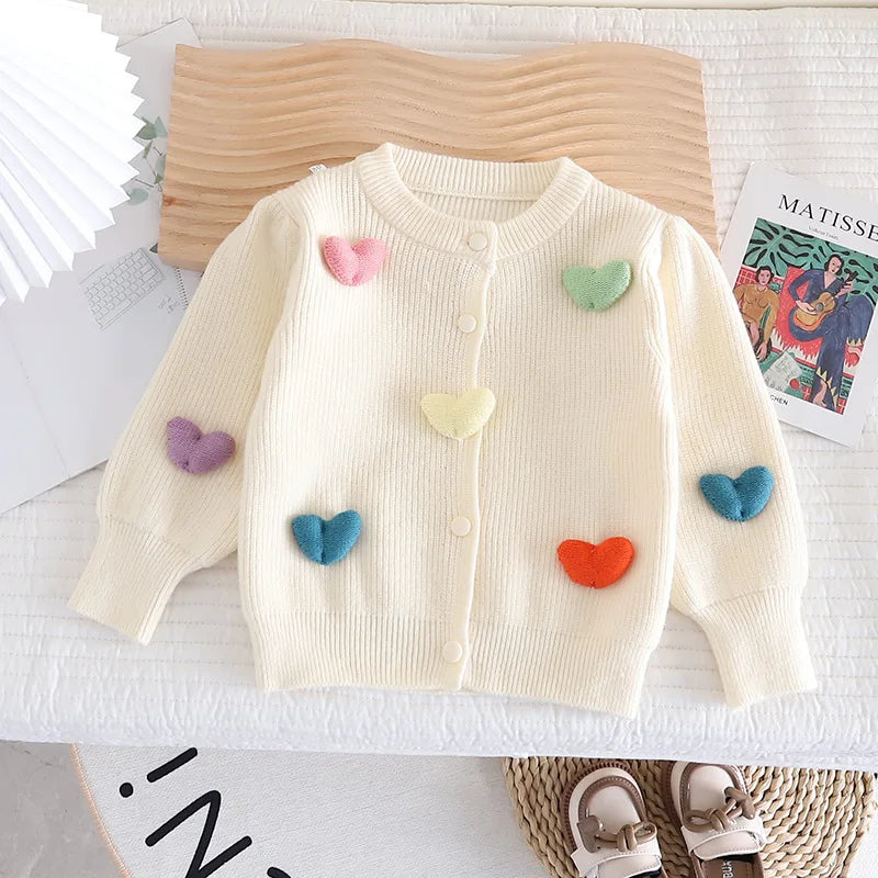 Mädchen-Strickjacke, 3D, Herz, weiche Faser-5