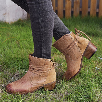 Damen-Stiefel, Vintage Schnürung, Leder 1