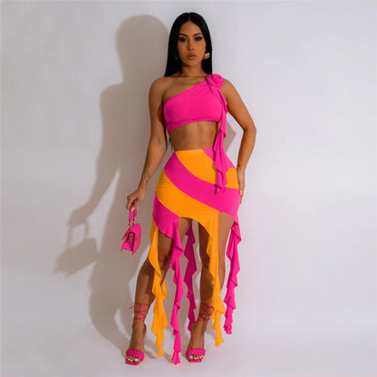 Damen-Minirock, geraffte elastische Taille, Spandex, Polyester 1