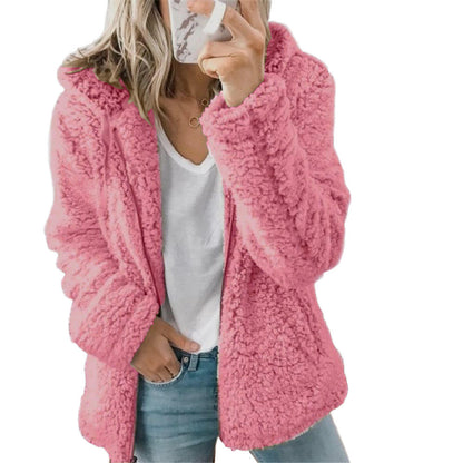 Damen-Mantel, Teddy, Fleece, mit Taschen, und Reißverschluss 1