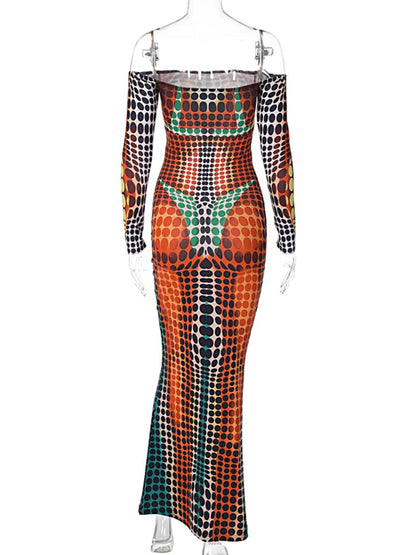 Maxikleid Damen Geometrisches Muster Polyester Knöchellang-2