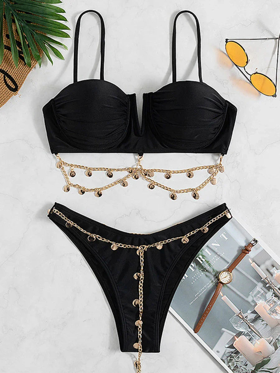 Damen Bikini-Set Strand-Look Spandex Polyester-2