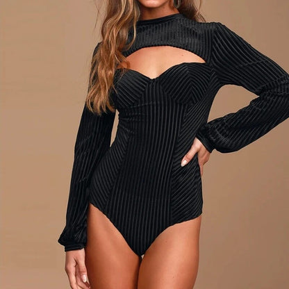 Variant image for Damen-Bodysuit figurbetontes Velours-Design-1