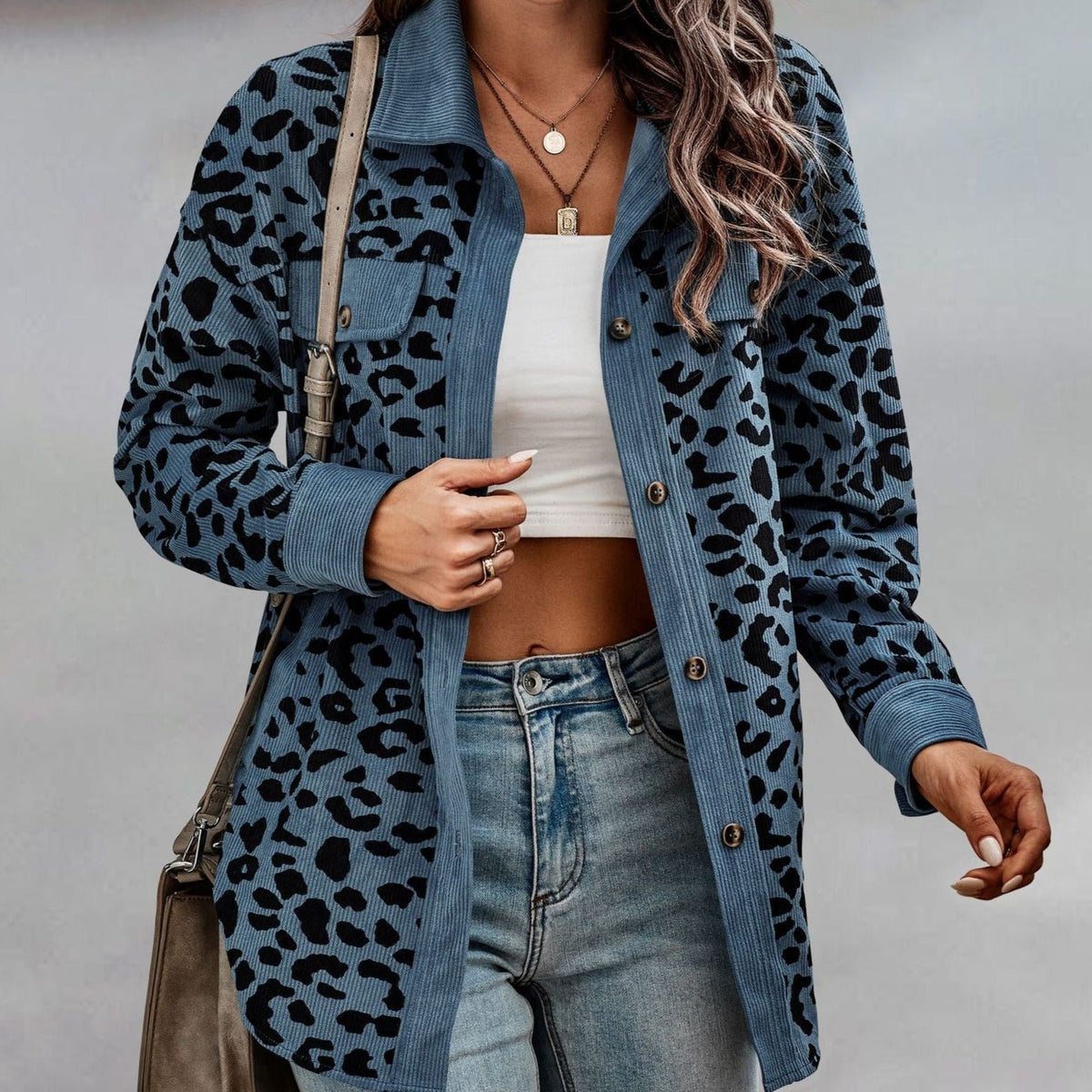 Damen-Mantel Übergroß Leopardenmuster Weiches Polyester-1