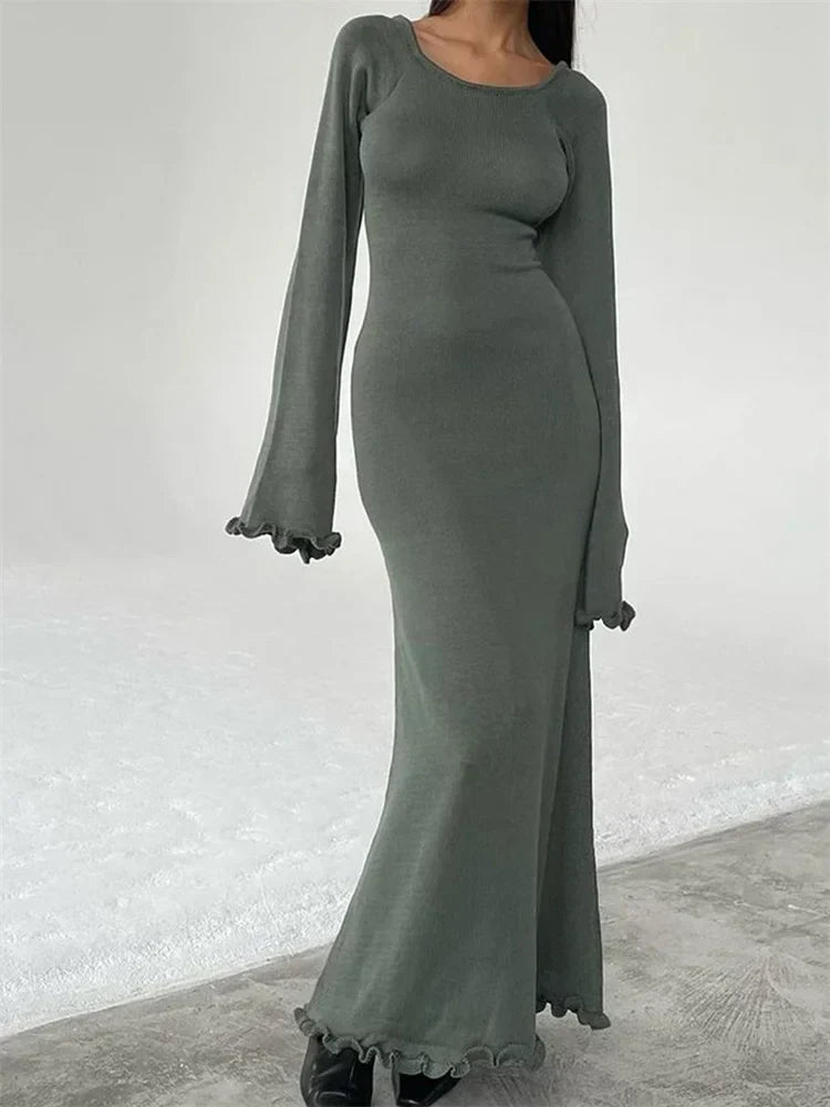 Variant image for Maxikleid Damen, Boho, Strick mit Rüschen-5