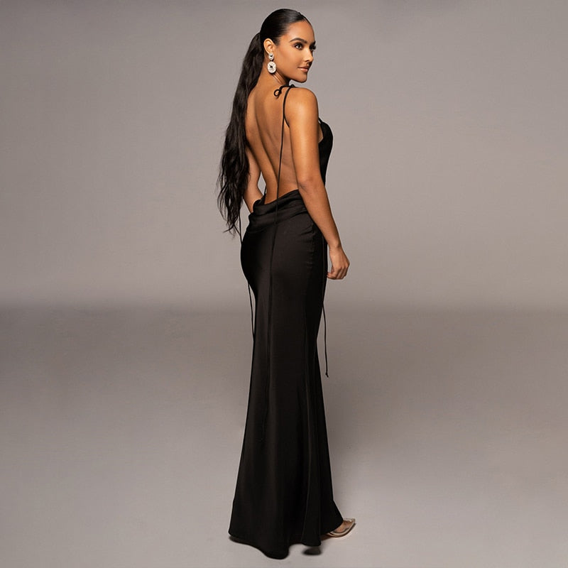 Damen-Maxikleid aus Satin mit Spaghettiträgern - Knöchellanges Kleid für Party und Hochzeit 2