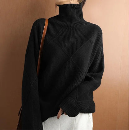 Damen-Strickpullover, Rollkragen, Rautenmuster, Polyester-Mischung 9