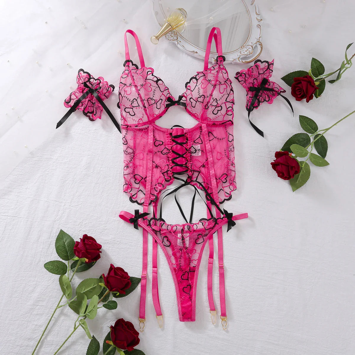 Damen-Unterwäsche-Set, Blumenmuster, bügellos, Polyester-1