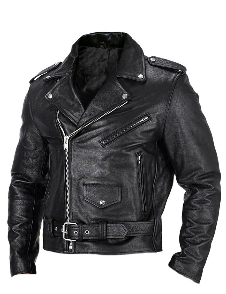 Herren-Lederjacke, Slim Fit, winddichte Motorradjacke-1