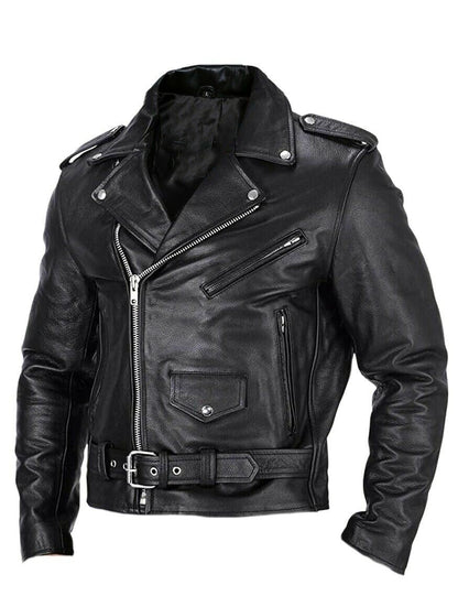 Herren-Lederjacke, Slim Fit, winddichte Motorradjacke-1