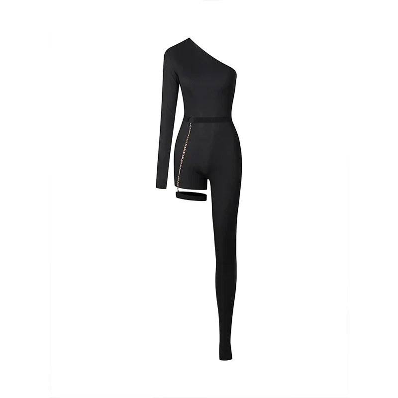 Damen-Jumpsuit Asymmetrisches Design Stretch Elasthan-1
