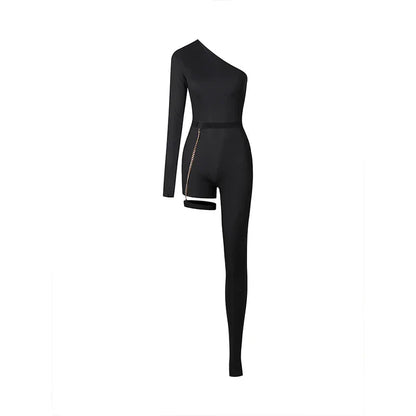Damen-Jumpsuit Asymmetrisches Design Stretch Elasthan-1