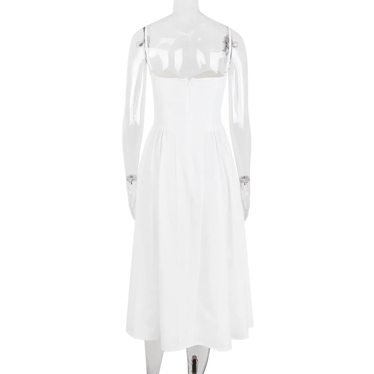 Damen-Midikleid, eckiger Ausschnitt, Polyester, Spandex-4