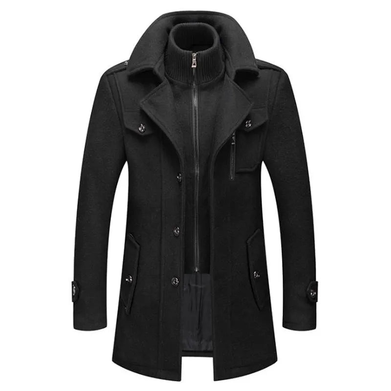 Herren-Langmantel, winddicht, Polyester-Wollmischung-1