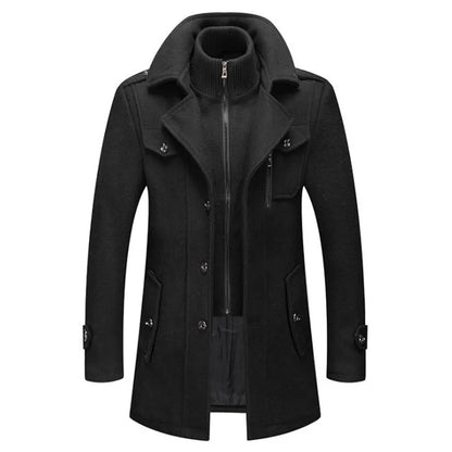 Herren-Langmantel, winddicht, Polyester-Wollmischung-1