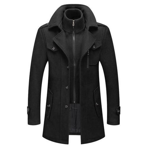 Herren-Langmantel, winddicht, Polyester-Wollmischung-1