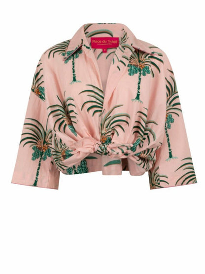 Damen-Kurzes Hemd mit Blumenmuster aus 100% Baumwolle, 3/4-Ärmel-3