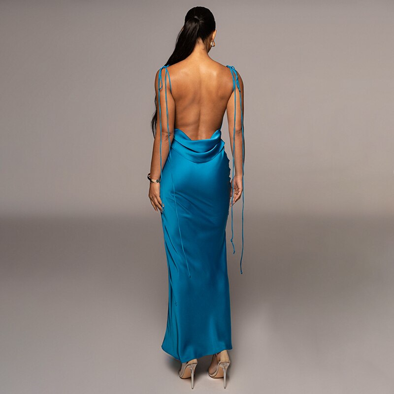 Damen-Maxikleid aus Satin mit Spaghettiträgern - Knöchellanges Kleid für Party und Hochzeit 5