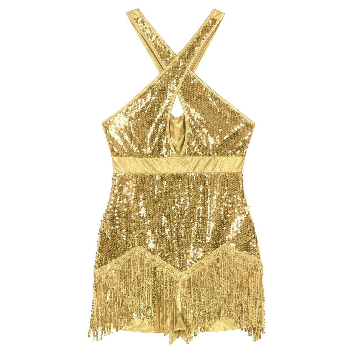 Damen-Minikleid, glitzernd, mit Pailletten und Fransen-5