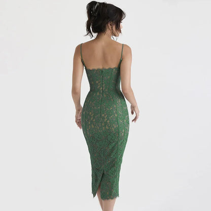 Damen-Midikleid, mit Spetsdetaljer, Polyester-5