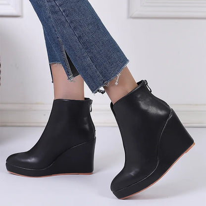Damen-Stiefeletten mit Keilabsatz aus synthetischem Leder-2