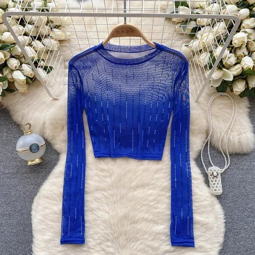Variant image for Damen-Crop-Top, langärmelig, figurbetontes Polyester-3