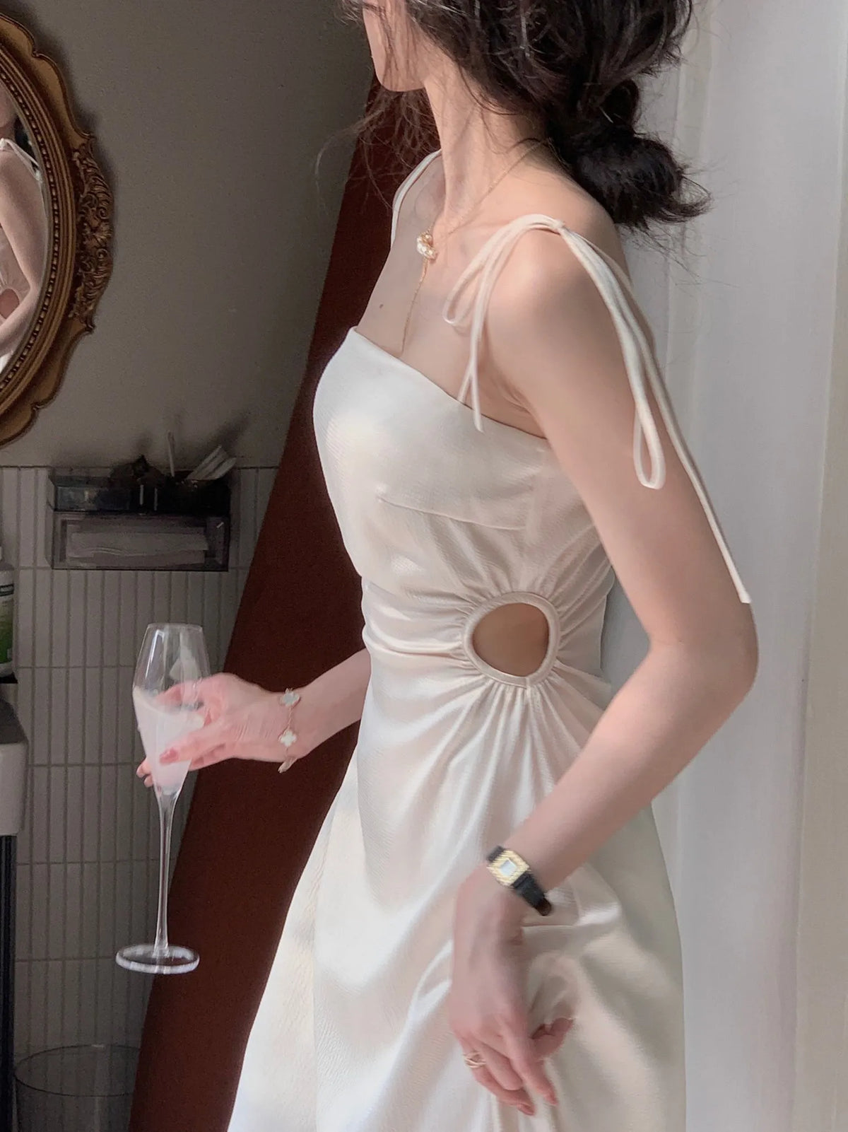 Maxikleid Damen Satin Elegant für Party und Hochzeit-4