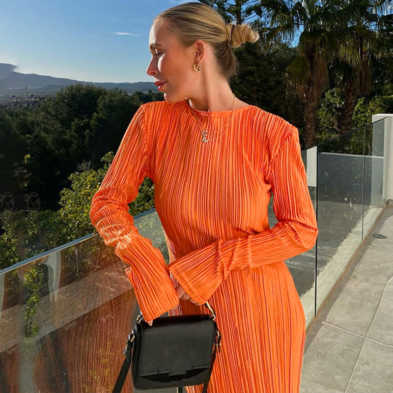 Damen-Midikleid, verstellbare lange Ärmel, hochwertiger Stoff-2