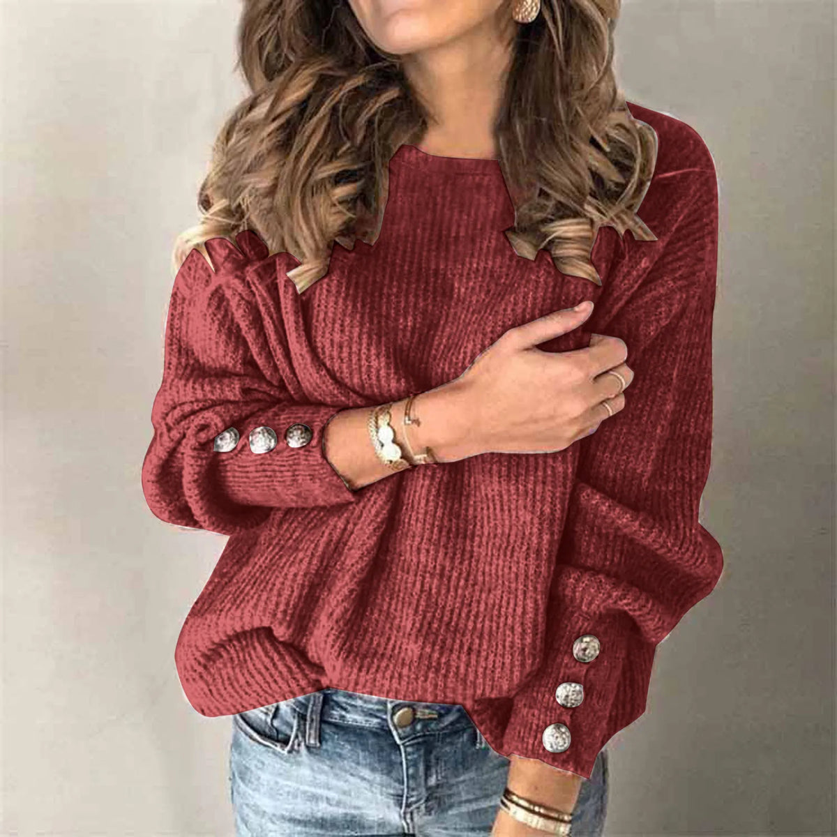 Variantenbild für Damenpullover, atmungsaktiv, klassischer Stil, aus 100% Baumwolle-1