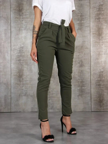 Damen-Hose, hohe Taille, mit Gürtel, elegantes Polyester, Viskose, Elasthan-1