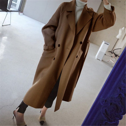 Damen-langer Mantel, elegant, Stoffmischung-3
