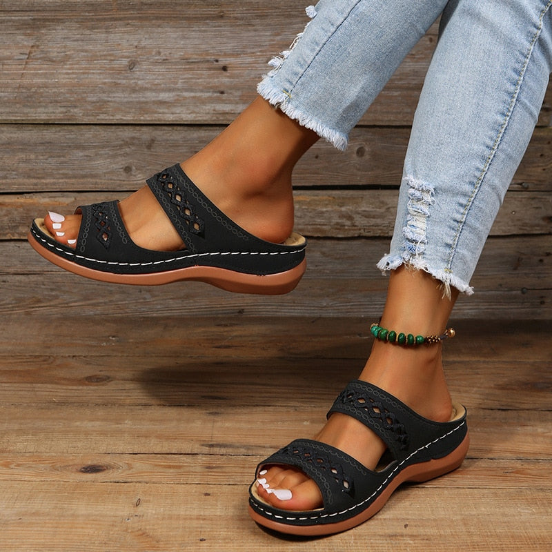 Damen-Sandalen, Retro-Design, orthopädisch, Nano-Schaum-Memory, Gummi-1