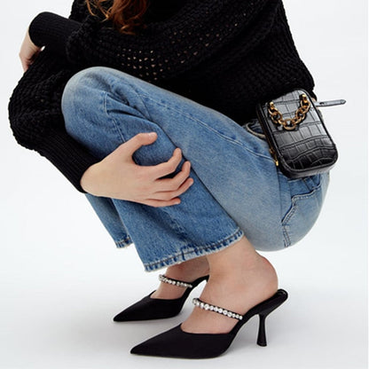 Damen-Mules, glänzende Details, PU, hoch, 5-8 cm-3