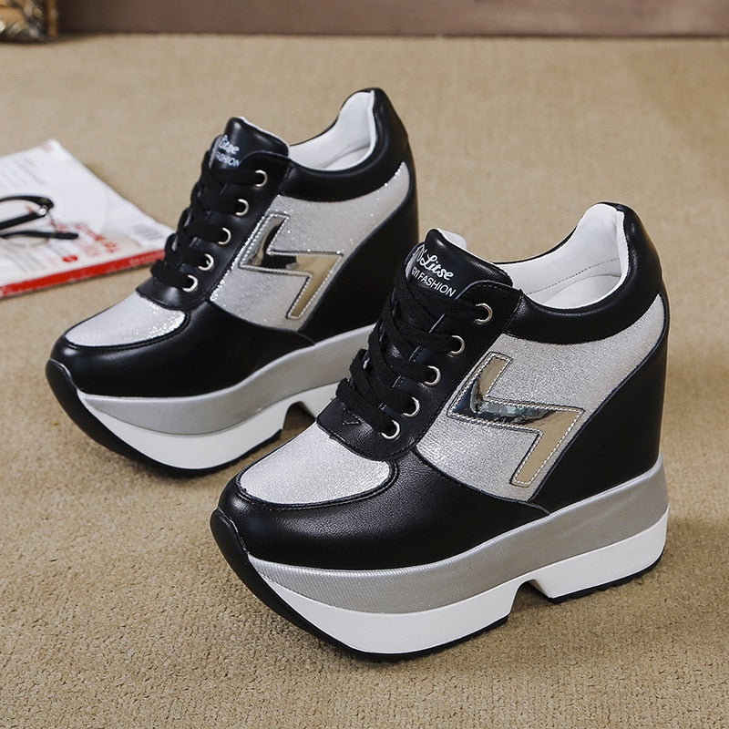 Damen-Sneaker, hohe Absätze, synthetisches Leder-1