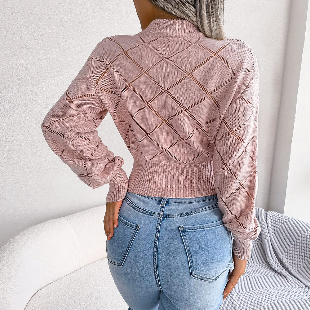 Damen-Strickpullover, kariertes Muster, weiches Material-2