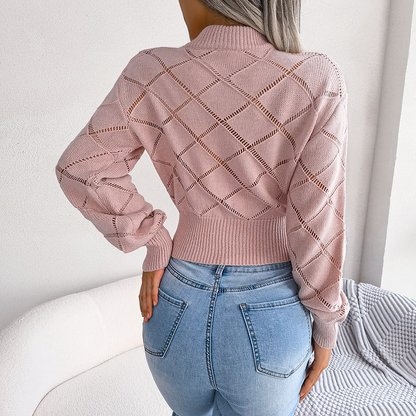 Damen-Strickpullover, kariertes Muster, weiches Material-2