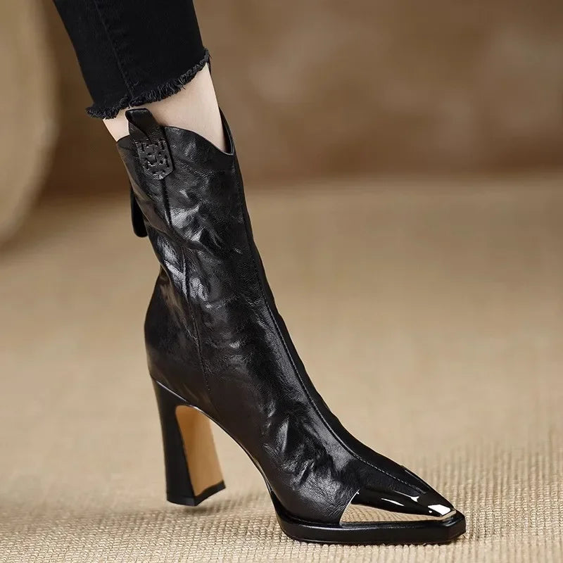 Damen Ankelstiefel Modern PU Eckige Zehenpartie Design 8
