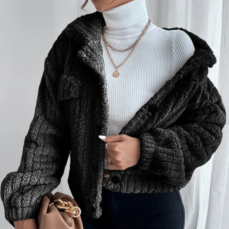 Variant image for Damenjacke Boxy Cut aus Velvet mit Perlknöpfen-5