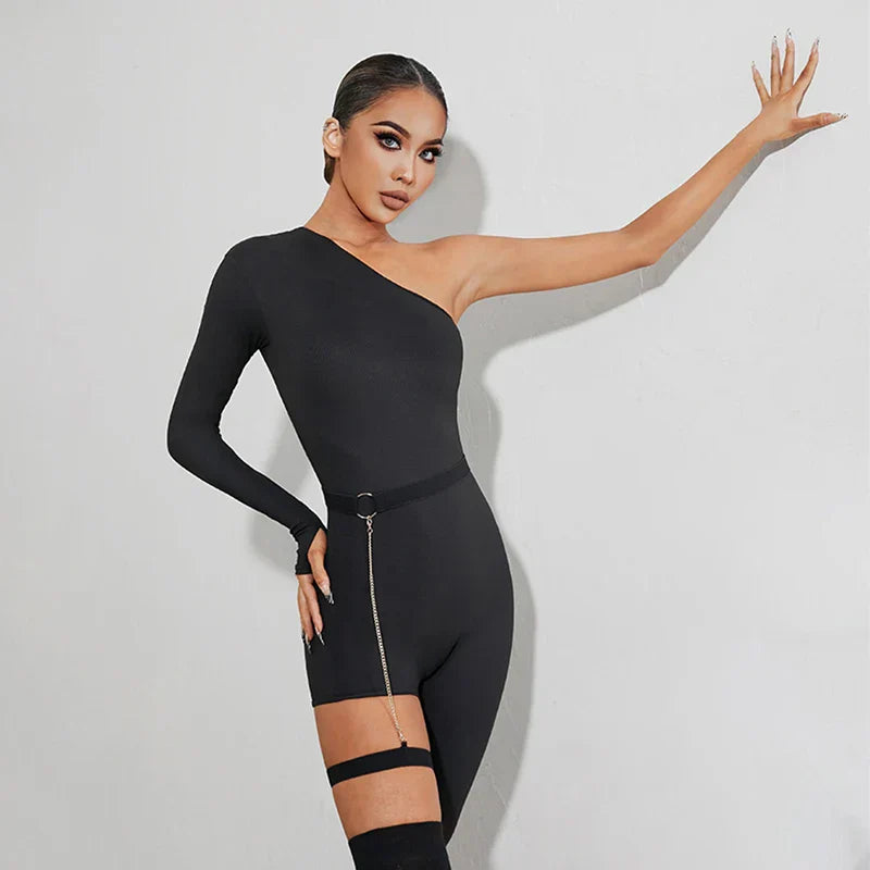 Damen-Jumpsuit Asymmetrisches Design Stretch Elasthan-5