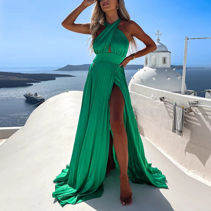 Maxikleid Damen mit Halter-Konstruktion aus Polyester – Elegante Langes Kleid für formelle Anlässe-2