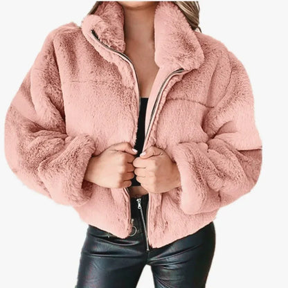 Damenmantel aus Samt mit Reißverschluss – lässiger Wintermantel für elegante Anlässe 1