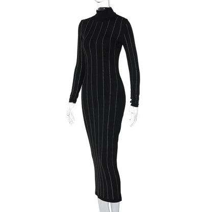 Damen-Midikleid, gerippt, Turtleneck, Polyester, Elasthan-6