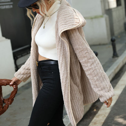 Damen-Strickjacke, trendiges Plüsch, ohne Verschluss, weich, lässige Passform-2