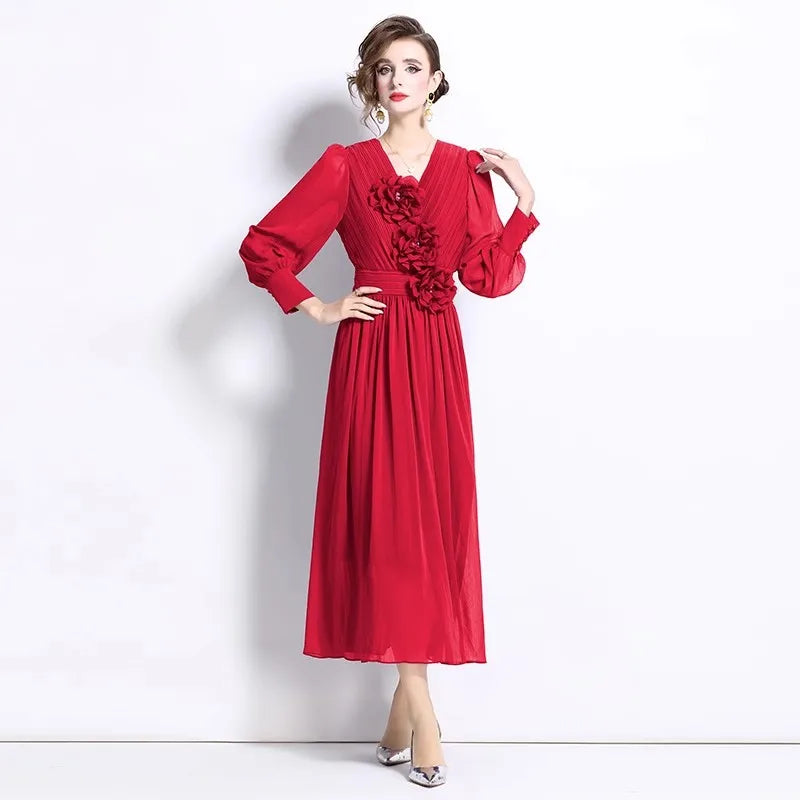 Damen-Midikleid, V-Ausschnitt, Baumwolle, Acetat 9