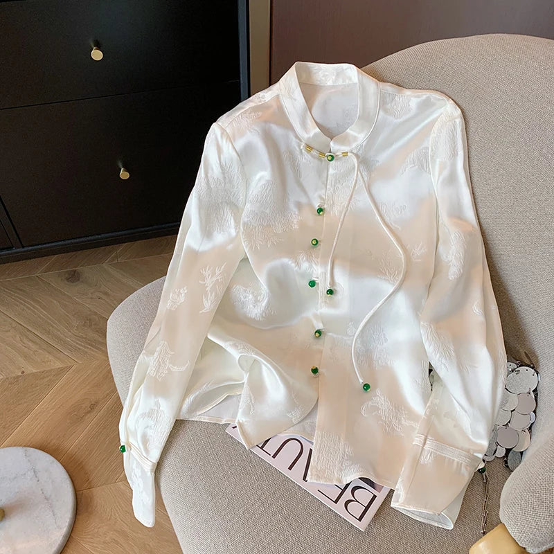 Damenbluse Satin volle Ärmellänge elegant bequem-1