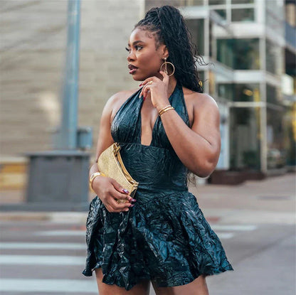 Mini-Kleid für Damen mit V-Ausschnitt – A-Linienform, Polyester, schmeichelhafte Falten, perfekt für Sommerfeste 2