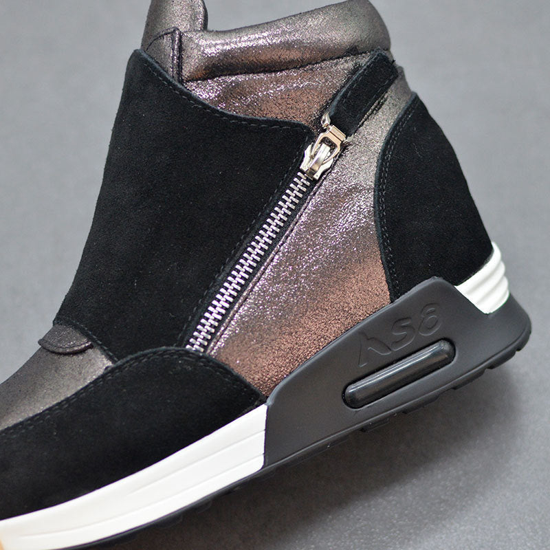Damen-Keil-Sneakers, modernes Design, Rindleder, Velours-3