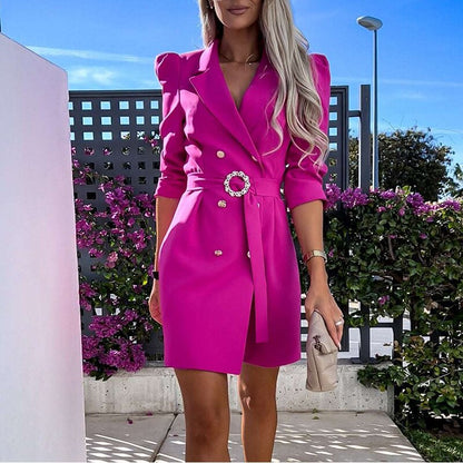 Damen Blazer-Kleid mit Umlegekragen Taillengürtel Baumwolle Polyester-5