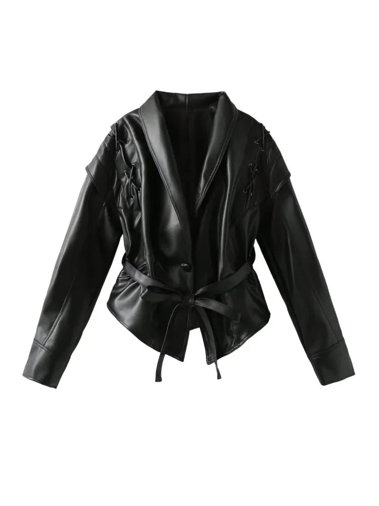 Damen-Lederjacke, Gürtelstil, nachhaltiges Leder-2