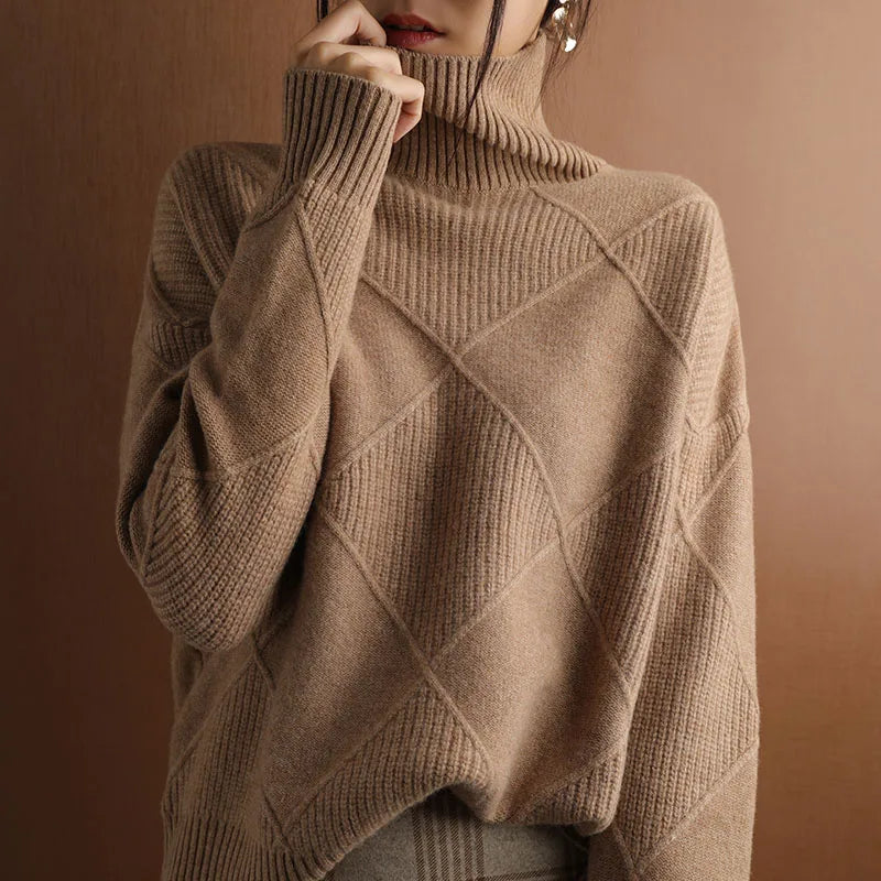 Damen-Strickpullover, Rollkragen, Rautenmuster, Polyester-Mischung 11